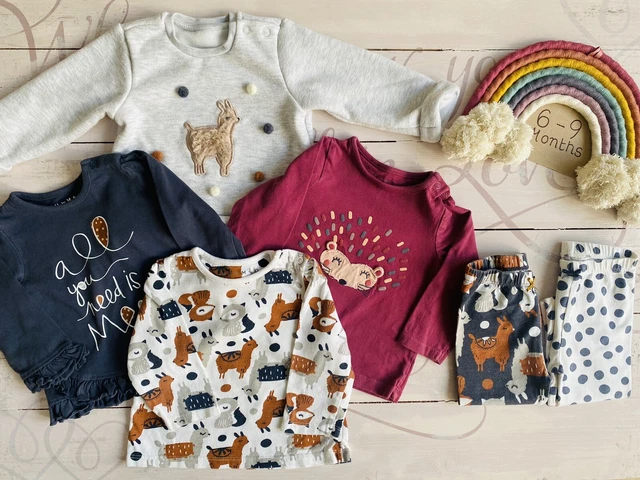 nutmeg baby girl llama jumper top leggings bundle set 6-9 months grey navy