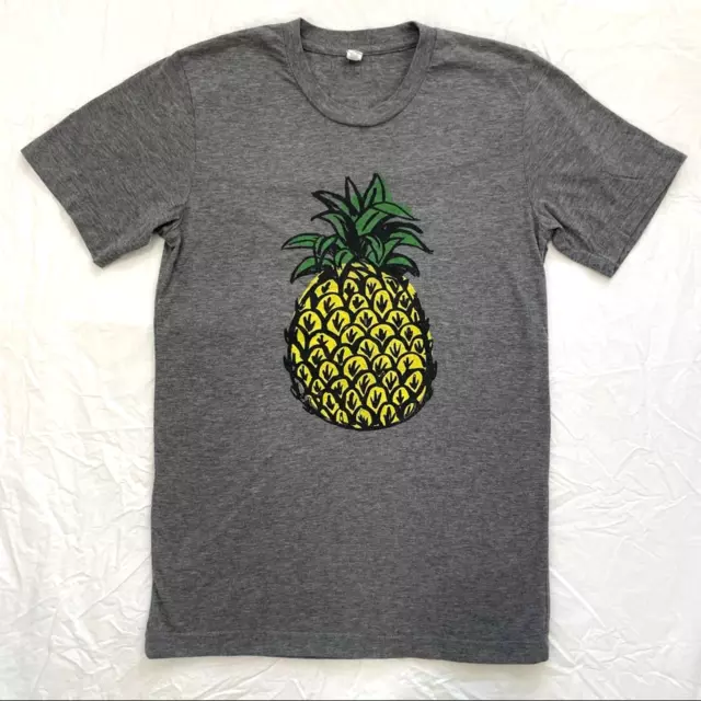 Ily Couture Pineapple Graphic Print Short Sleeve T Shirt Gray Crew Neck Womens S