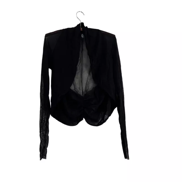 Elana Kattan Womens Black Sheer Mesh Nylon Ruched Back Cardigan Size Medium