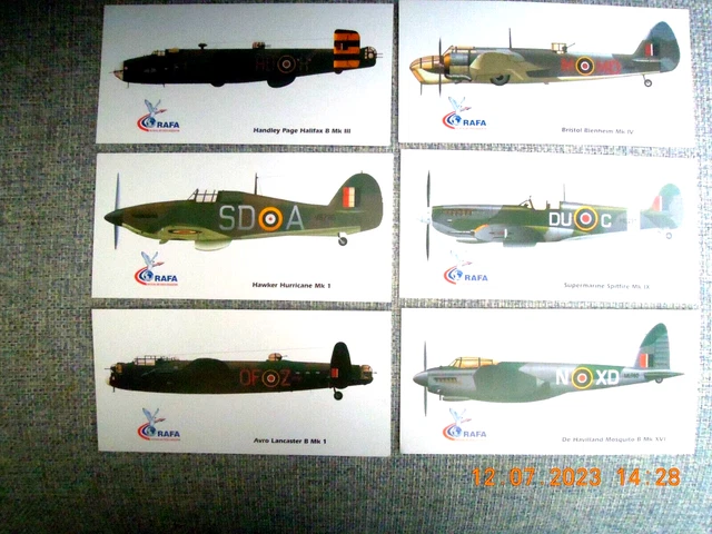 Two Six Rafa Club AIRCRAFT PHOTOGRAPHS. X6 RAF Association cards 9
