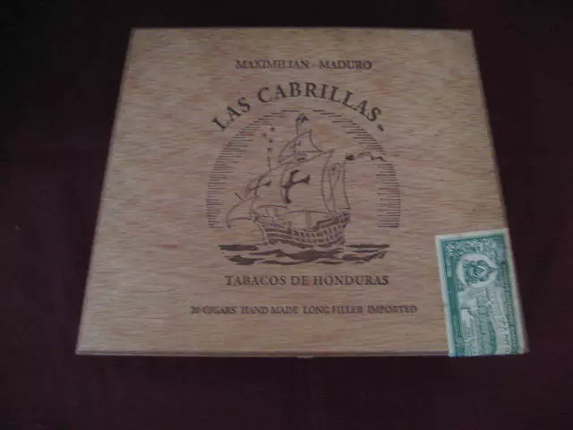 Las Cabrillas Maximillian Maduro wood cigar box – box only, no cigars