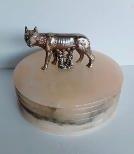 capitoline wolf romulus and remus brass statue marble base vintage roman italy