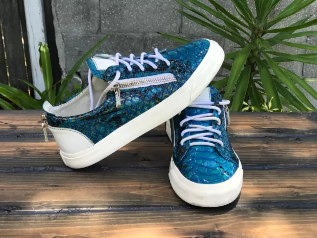 Giuseppe Zanotti Acquario Light Blue Python Print Low Tops Sneaker US 10