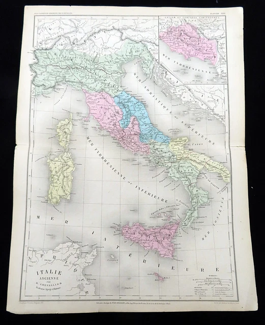 ANTIQUE MAP OF Ancient Italy Italian Roman Empire Hand Coloured