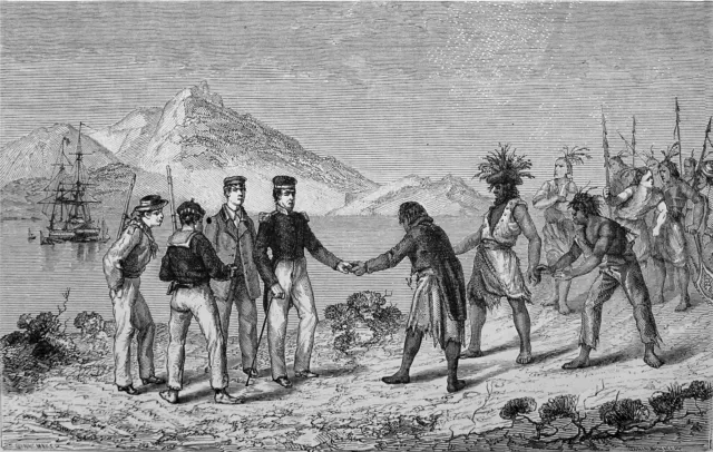 INDE - Entrevue avec les Naturel de CAR-NICOBAR au 19eme - Gravure du 19e