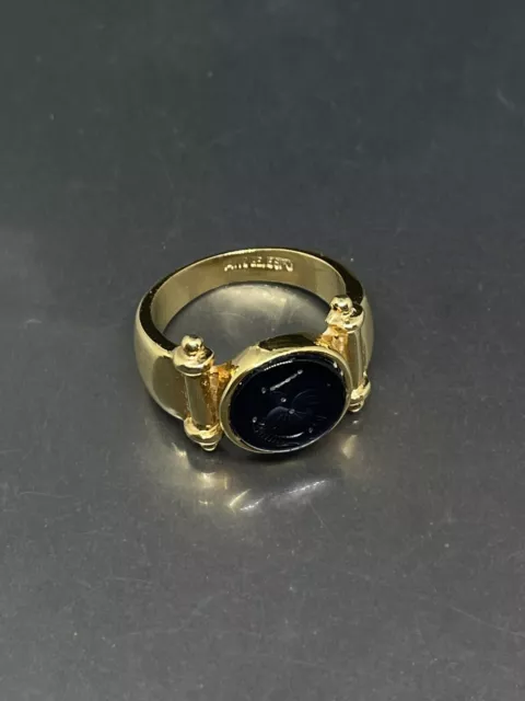 VTG Signed 14KT GE ESPO PLATED Navy Blue Cameo Ancient Roman Warrior  Ring Sz 6 2