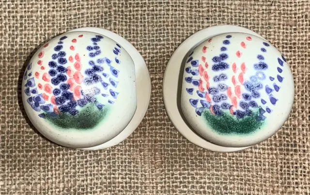 PEI Pottery Lupines Knobs for Towel Bar Hand Painted Floral Bathroom Kitchen