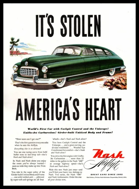 1949 Nash 600 Airflyte "It's Stolen America's Heart" Saguaro Cactus Print Ad