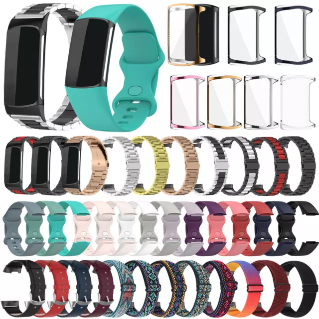 Für Fitbit Charge 5 Edelstahl/Leder/Nylon/Silikon Band Armband TPU Schutzhülle