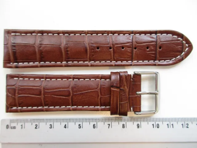 Hickory brown XL alligator print 25 MM white stitched Sport leather watch band