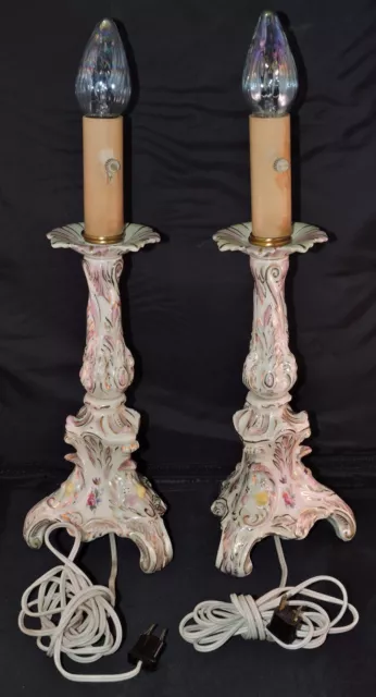 Candlestick Lamps Hand Painted Porcelain (2)