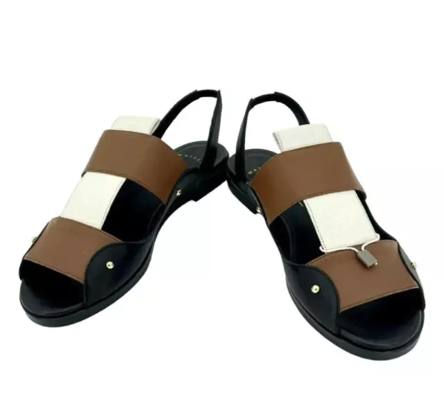 Maiyet Sandals Black Brown Cream Leather Slides Made in Italy SZ 37 EU $650 NIB 3