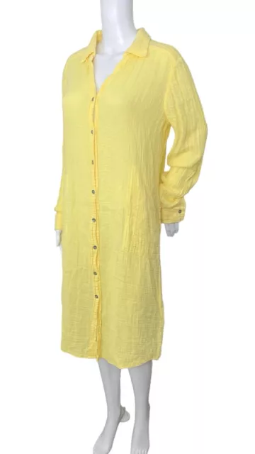 Michael Stars Cleo Gauze Shirt Dress Small Yellow Button Up Long Sleeve 3