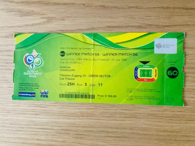 RARE - Ticket Coupe du monde World Cup 2006 France - Brésil Match 60