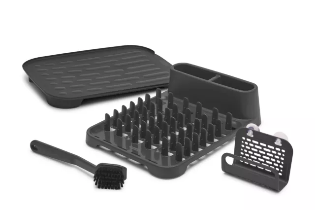 Antimicrobial Sink Dish Rack Drainer Set, Raven Grey, 4-Piece Set