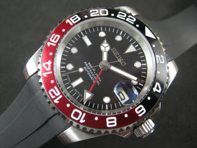 New 40MM SEIKO NH34 GMT Automatic Date  Red Black Ceramic Sapphire Free Shipping