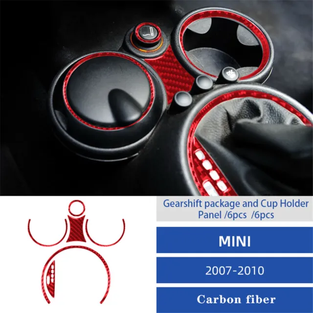 Kohlefaser Mittelkonsole Getränkehalter verkleidung Für MINI Cooper Rot 2007-10