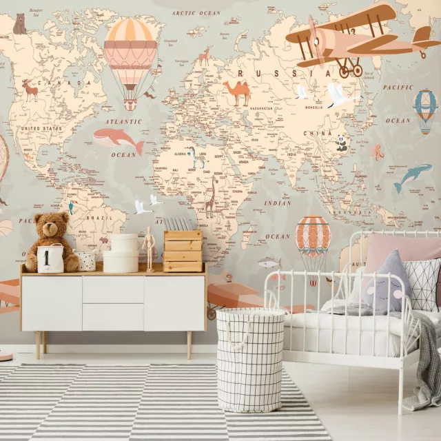 MAP BABY WORLD 3D Photo Wallpaper Wall Mural Modern for Children's room Kid's