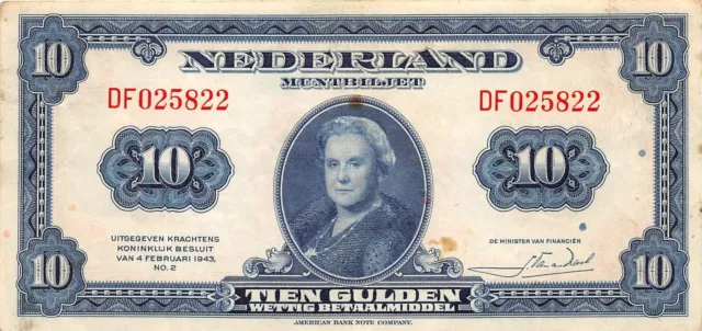 Nederland - Netherlands 10 Gulden 1943 II Wilhelmina Pn 44-1 DF025822