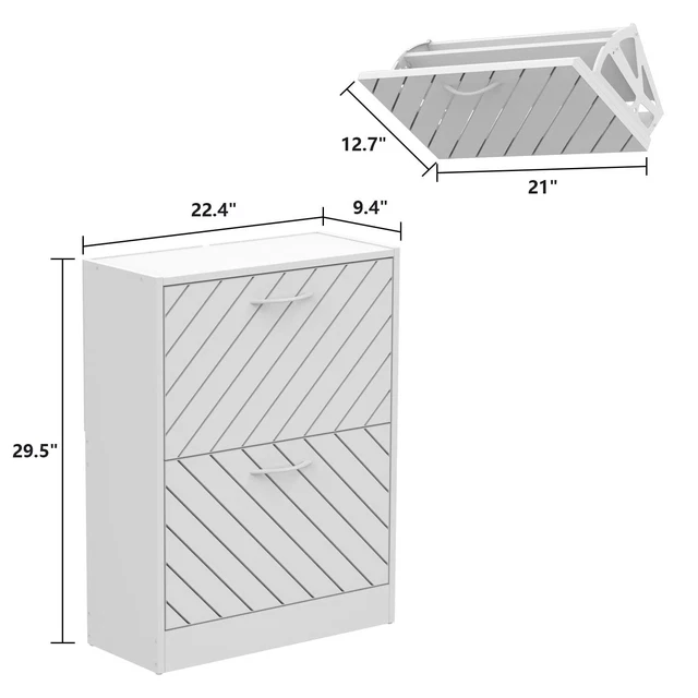 FUFU&GAGA Freestanding 2 Flip Drawers Shoe Cabinet Storage Grey No Drawers