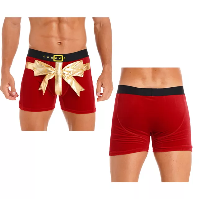 Boxer Homme Noeud Papillon Caleçon Velours Boxer Sous-Vêtement Costume Père Noël