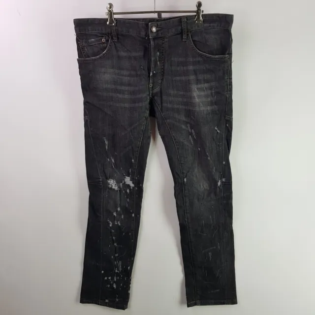 Dsquared2 Tidy Biker Denim Jeans Mens Size 54 Black Distressed Italian Slim