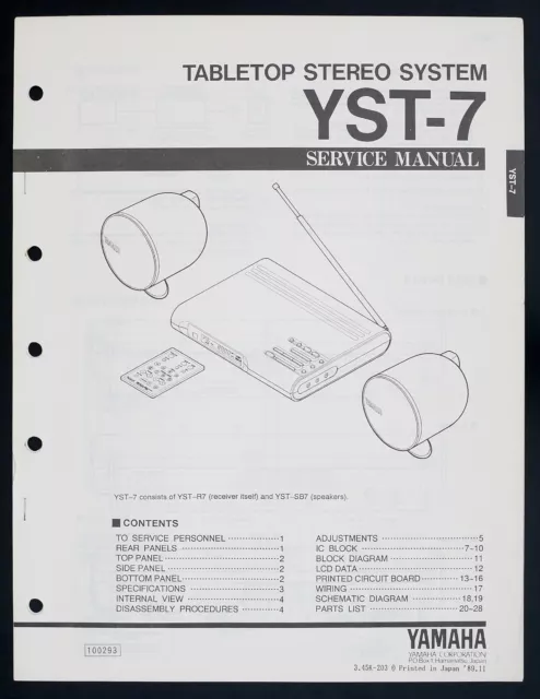 Original YAMAHA YST-7 Tabletop Stereo System Service-Manual/Diagram/Parts o137