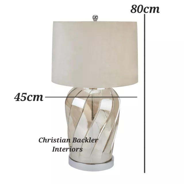 Extra Large Metallic Glass Table Lamp & Cream Velvet Shade Luxurious 80cm Tall 2