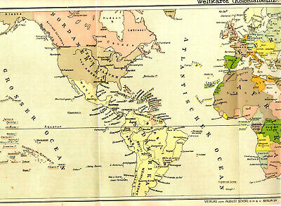 Weltkarte Kolonialbesitz kriegsführender Mächte WW1 Original XXL-Blatt von 1916 2