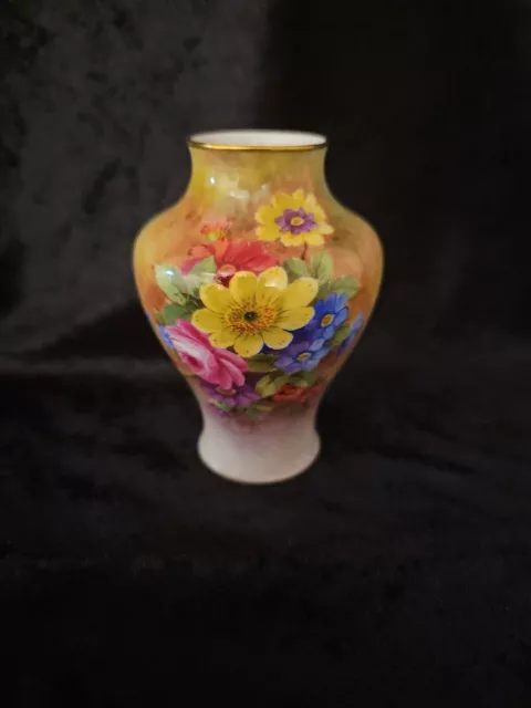 Royal Worcester Hand Painted Miniature Floral Vase Signed E.barker 4 Inches Tall