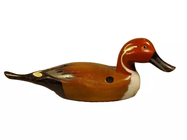 Vintage Wooden Hand Carved and Painted Duck Decoy w/ Glass Eyes 16"