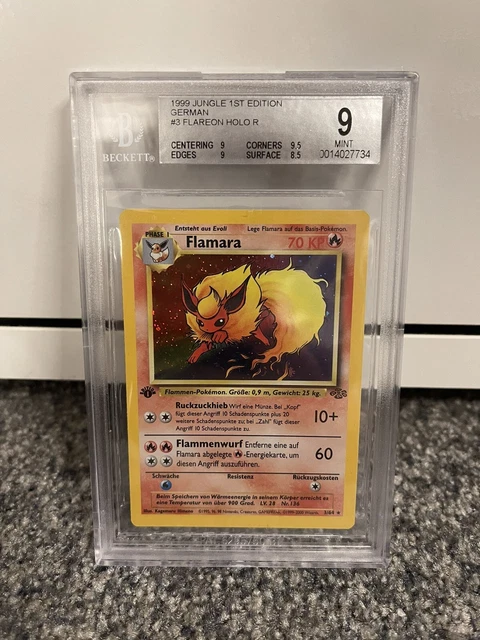 Pokemon Karte Flamara Jungle Set Holo 3/64 1.Edition 1st BGS 9 Beckett Mint 🔥🔥