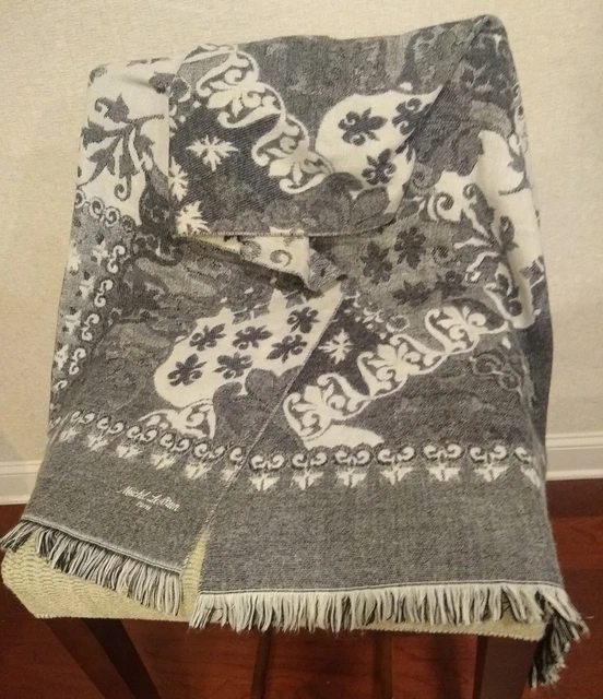 Carré Soie MICHEL LEBRUN - 57 Cm - Foulard Vintage Femme - Beige Clair Motif Floral