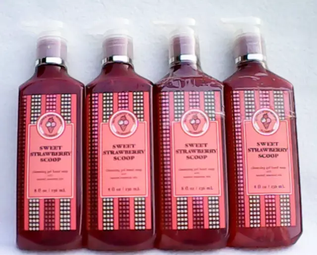 Juego de 4 cucharas de gel de fresa dulce Bath & Body Works granero blanco lavado de jabón a mano