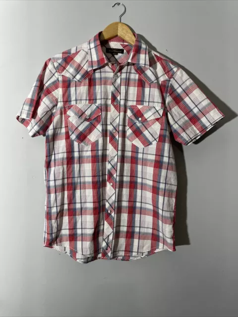 Ben Sherman Shirt Medium Men’s Plaid Pearl Snap Short Sleeve