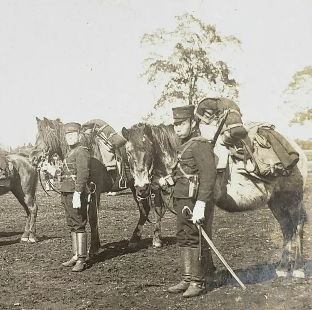 Russo-Japanese War Calvary Expedition Soldiers Horse Field Photo Stereoview G77