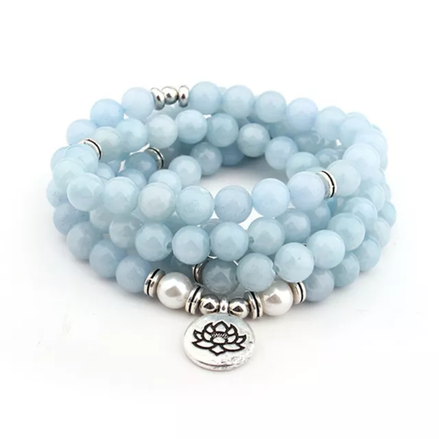 8mm 108 perles bracelet aigue-marine Mala lotus pendentif bouddh yoga gland nature 2
