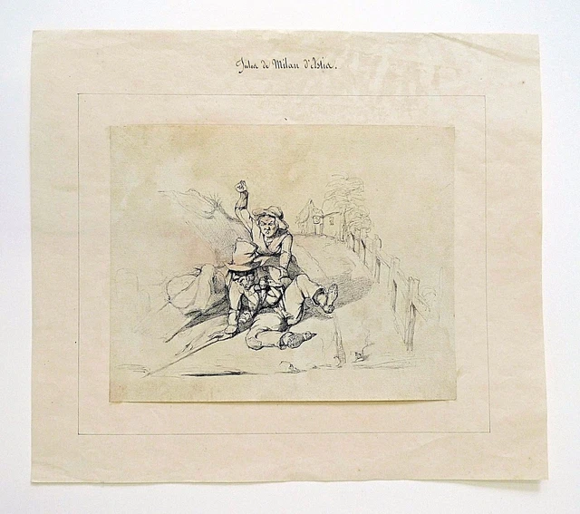 Dessin Original Encre Fin XIXe - Scène Animée, Costumes Historiques, Chariot