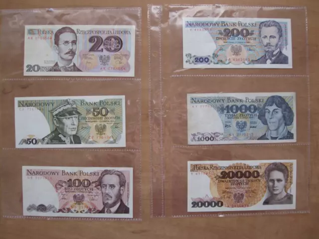 Poland, 20000, 1000, 200, 100, 50, 20 (Zlotych) 1989 Bank notes, UNC Maria Curie