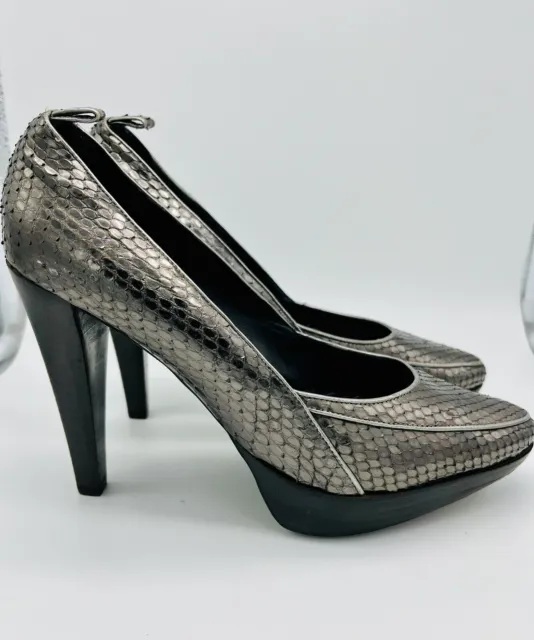 Proenza Schouler Snake Embossed Platform Pump Gray Metallic Women's sz 7.5/38