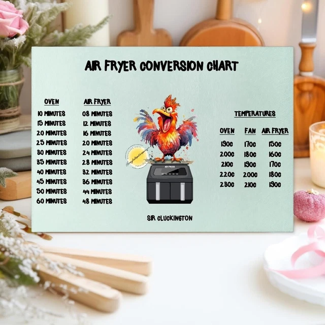 SIR CLUCKINGTON AIRFRYER Conversion Chart Design Glass Chopping Board