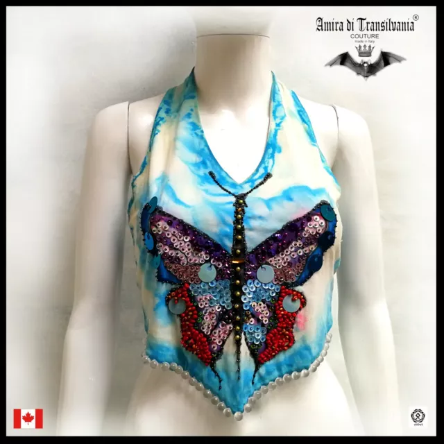 woman clothing top summer t-shirt handmade luxury fashion original butterfly art