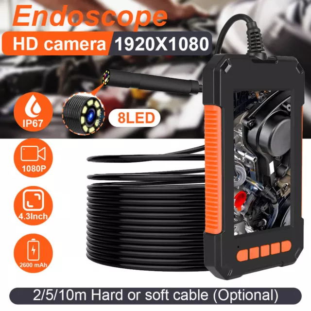 2/5/10m Industrial Endoscope 1080P HD 4.3'' Digital Inspection Camera 8mm