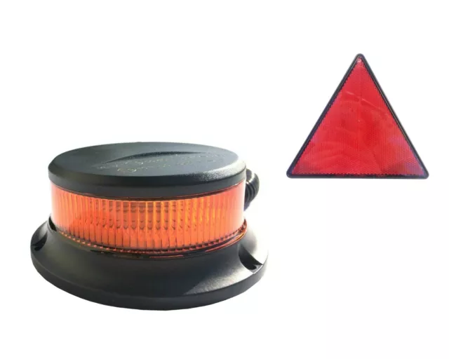 Orange Warnleuchte 18 LED mit Magnetfuss 12V 24V R65 R10 Rundumlicht und Dreieck
