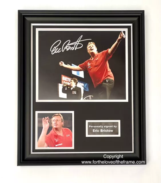 Eric Bristow Hand Signed Darts Photo in Handmade Wooden Display & COA