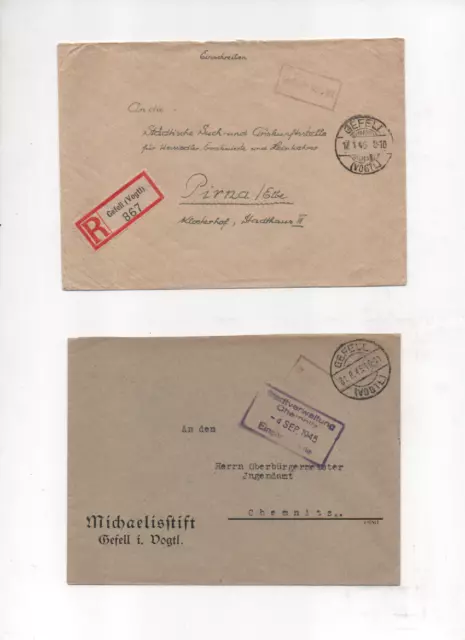 1945 Alliierte Besatzung  2 Belege Gebühr bezahlt, beide Gefell Vogtland