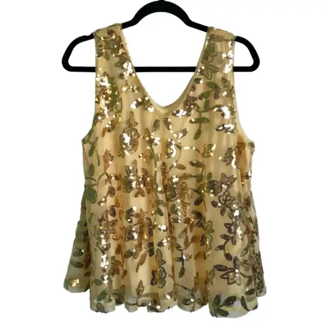 NWOT Marc New York Andrew Marc Size Large Gold Sequin Yellow Swing Tank Lined