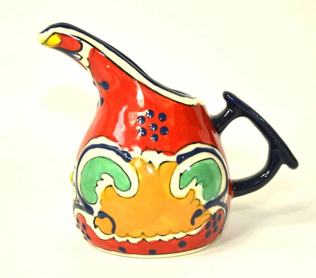 Talavera Pottery Cruet Small Pitcher Creamer Red Ceramic Cobalt Blue Vtg Mexico