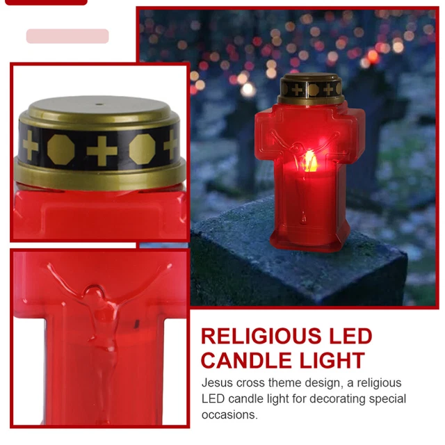 2 PCS FLAMELESS Candles Cemetery Light Lighted Religious Red Bulbs
