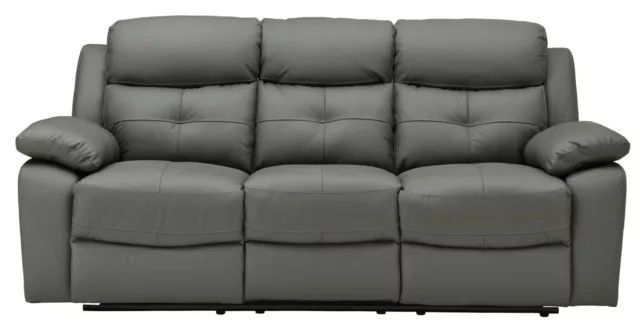 DARK GREY High Grade Leather 3 Seater Reclining Recliner Sofa CHICAGO